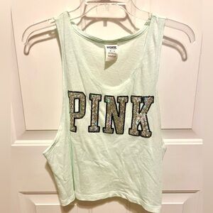 PINK sequin turquoise muscle tank